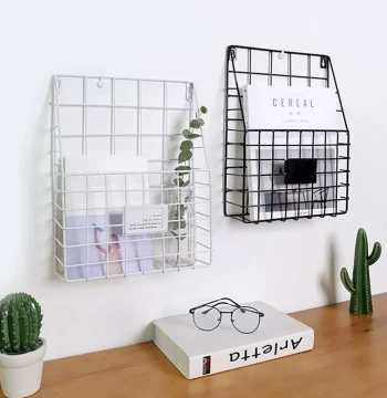 Minimalist Nordic Iron Wire Wall-Mounted Magazine Basket and Book Rack