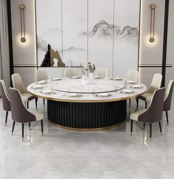 Hotel Dining Table Electric Large Round Table for 15-20 People Sintered Stone Marble Custom Luxury Club Private Room Restaurant Use