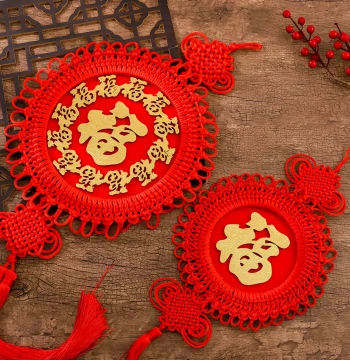 2026 New Chinese Knot Fu Character Round Disk Living Room Tassel Ornament Festive Red Lucky Knot for Chinese New Year