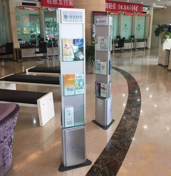 Bank Magazine Rack - Triple-Sided Rotating Floor Stand for A4 Brochures and Newspapers