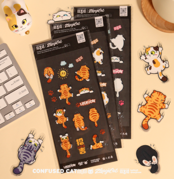 Zhaoji Cat Orange Cat Cute Handmade DIY Waterproof PVC Stickers for Phone Laptop Traceless Decoration Journal Stickers