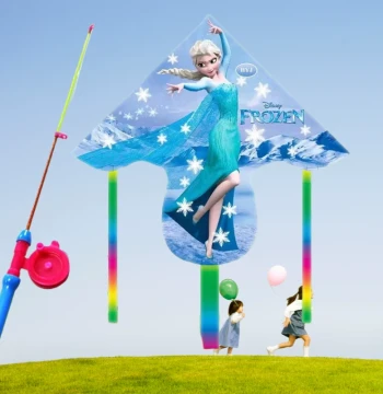 Elsa Princess Kite with Telescopic Fishing Rod Handle - Easy-Fly Frozen Toy for Kindergarten Spring Outings