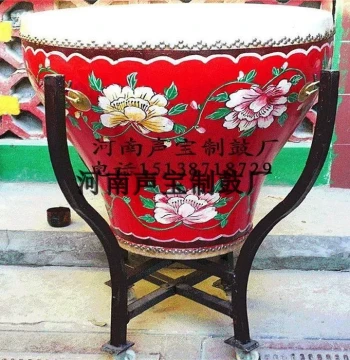 16-Inch Painted Flower Pot Drum, Handcrafted Decorative Drum, Solid Wood and Cowhide Tunable Drum, Ethnic Style Red Flower Pot Drum