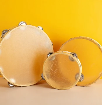 Kindergarten Children's Dance Leather-Headed Stud Tambourine, Orff Professional Percussion Instrument Hand Drum with Jingles