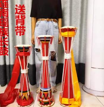 Guangxi Liannan Yao Long Drum - Ethnic Dance Drum with Slim Wooden Body and Cowhide Head