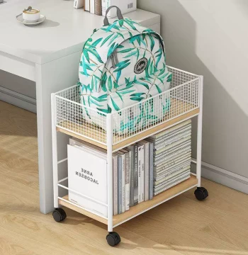 Mobile Bookshelf with Wheels - Iron Floor-Standing Storage Rack for Books and School Bags, Ideal for Students beside Desks
