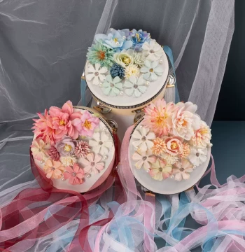 Children's Tambourine Dance Performance Prop with Ribbons, Silk Flower Hand Drum Accessory for Hanfu Photography