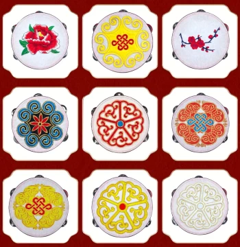 'Pomegranate Turns Red' Hand Drum and Tambourine Dance Props - Embroidered Uyghur Instrument for Xinjiang Dance