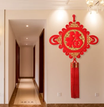 Large Chinese Knot Wall Hanging with 'Fu' Character for Living Room, Entryway, and Front Door - Peace, Unity, Wealth, and Good Fortune Decor