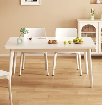 Cream-Style Dining Table for Small Homes - Minimalist Solid Wood Legs, Rectangular Modern Nordic Table and Chairs