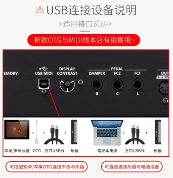 Digital Piano MIDI Cable, USB Interface for Electronic Keyboard and Drum Kit, To Host Data Cable for Computer Connection