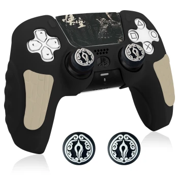 PS5 Controller Protective Case - Sweat-Proof Anti-Slip Silicone Shell Compatible with Original Charging Dock, Black Myth: Wukong Design, Residue-Free