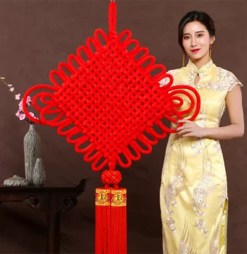 New Chinese Style Large Chinese Knot National Day Fu Character Knot Entryway Decorative Hanging Ornament Big Red Velvet Living Room New House New Home