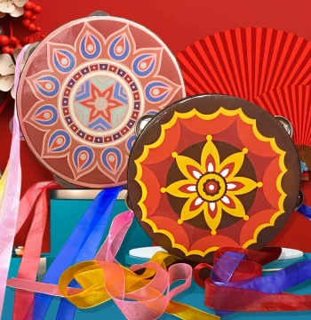 Shanglinggu Dunhuang Apsara Hand Drum with Xinjiang Uyghur Jingle Ribbons and Tassels for Dance and Orff Percussion