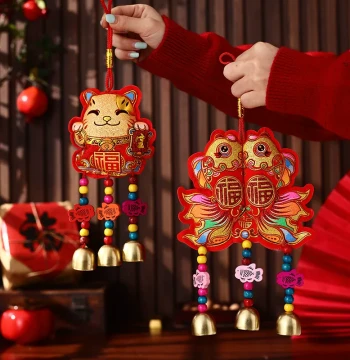 New Year of the Horse Decoration Set - Fish String, Small Bells, Chinese Knots, and Fortune Bags for Front Door