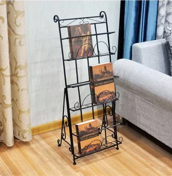 Multi-Layer Magazine Rack Office Newspaper Stand Wrought Iron Book and Newspaper Holder