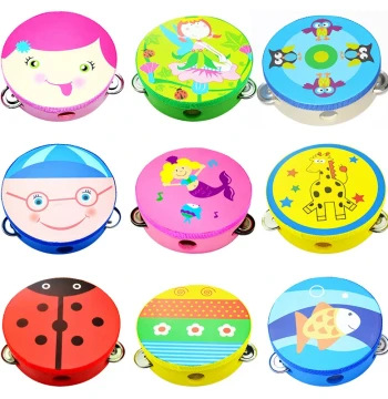 Children's Tambourine, Wooden Orff Percussion Instrument for Kindergarten Performances