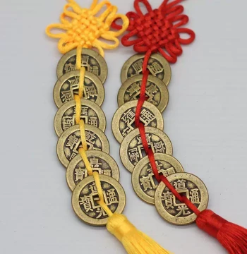 Thickened Pure Copper Five Emperor Coins and Six Emperor Coins Charms with Chinese Knot