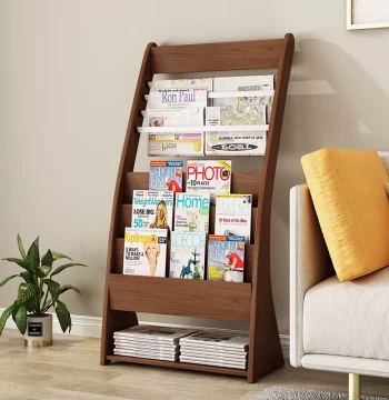 Wooden Newspaper and Magazine Display Rack - Floor-Standing Brochure and Literature Stand
