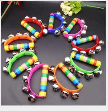 Wooden Hand Bell Musical Instrument Semi-Circle Leather Jingle for Kids Orff Dance and Toddlers