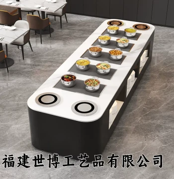 Double-Sided Hotel Breakfast Buffet Table, School Cafeteria Island, Marble Self-Service Counter for Hot Pot Restaurants