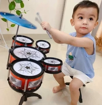 Kids' Toy Drum Set - Simulated Jazz Drum and Guitar Percussion Instruments for Early Education (Ages 3-9)