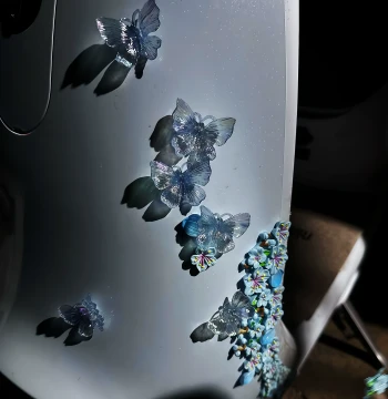 3D Iridescent Butterfly and Simulated Peach Blossom Stickers for Ninebot Electric Scooters, Decorative Body Wrap to Cover Scratches