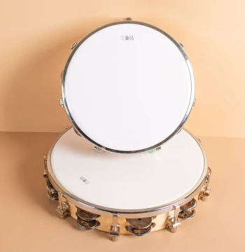 8/10/12 Inch Adjustable Tambourine with Polyester Skin, Orff Instrument, Wooden Hand Drum for Percussion