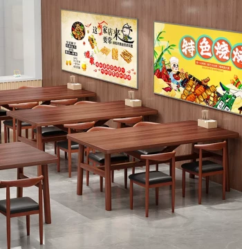 Commercial Rectangular Dining Tables for Restaurants, Noodle Shops, BBQ Joints, and Cafeterias - Complete Table and Chair Sets