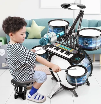 Chenghui Kids Drum Set for Beginners, Adjustable Toy Instrument for Boys Aged 3-6, Home Jazz Drum with Music Sheets