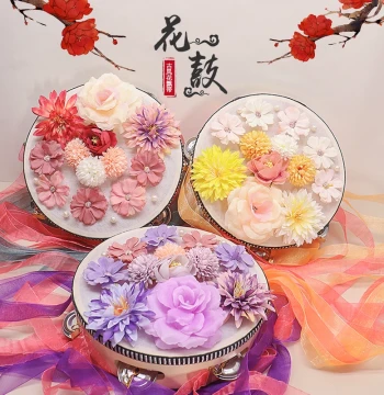 Hanfu Photo Prop: Traditional Bell Drum with Ribbon & Silk Flower Accessories