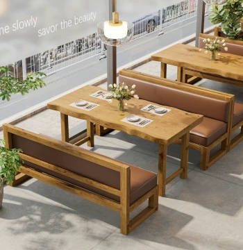 Japanese-Style Western Restaurant Booth Seating with Solid Wood Dining Tables – Commercial Use for Bars, Cafes, Dessert Shops, and Snack Bars