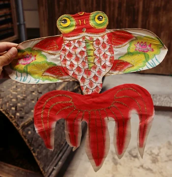 Traditional Handmade Silk Kite with Gold Foil Lotus and Red Goldfish Design - Intangible Cultural Heritage Craft
