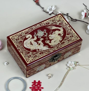 Pingyao Intangible Cultural Heritage Polished Lacquer Jewelry Box with Copper Wire and Mother-of-Pearl Inlay, Exquisite Wooden Storage Gift