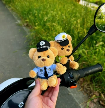 [Anti-Loss Edition] Cute Traffic Police Bear Motorcycle Decoration, Creative Doll Ornament for E-Bikes and Bicycles