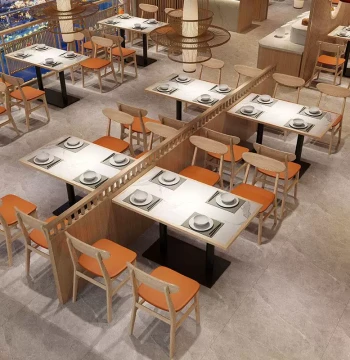 Commercial Dining Tables and Chairs for Restaurants, Fast Food Shops, Noodle Houses, Bubble Tea Stores, Malatang Oak and Rock Slab Table-Chair Combos