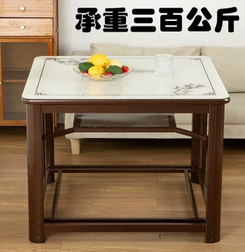 Thickened Tempered Glass Dining or Coffee Table with Stainless Steel Frame – Square Metal Painted Fire-Warming or Card Table