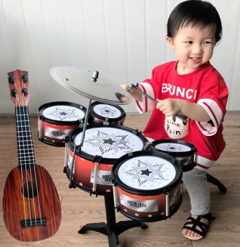 Kids' Drum Set Toy - Beginner Jazz Drum Practice Kit with Realistic Sound + Guitar 87
