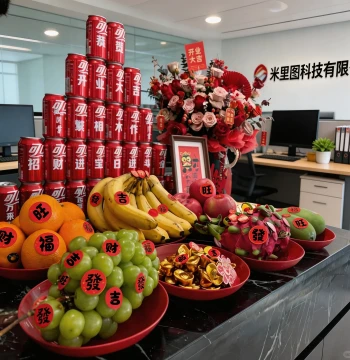 Company Relocation and Grand Opening Decor - Red Circular Fu Character Fruit Stickers for Festive Atmosphere