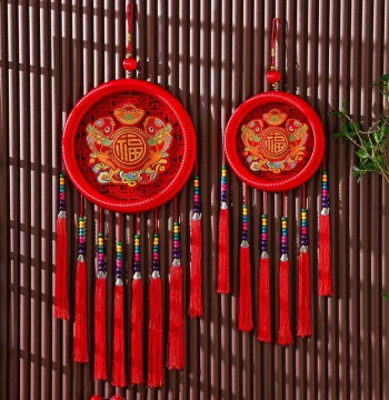 Large Chinese Knot Wall Hanging with Fu Character and Premium Tassels - New Chinese Style Decor for Entryway and Living Room