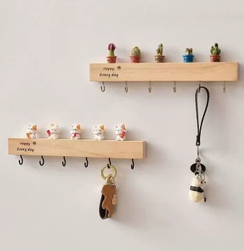 Wall-Mounted Wooden Key Holder for Entryway | No-Drill Real Wood Key Rack | Creative Doorway Decor