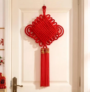 Velvet Chinese Knot Hanging Ornament for Living Room Wall and Bedroom, Housewarming 2026 New Year Home Protection, Entryway Red Wan Character Knot