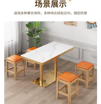 Solid Wood and Sintered Stone Fast Food Restaurant Table and Chair Set, Milk Tea Shop, Noodle Restaurant, Small Eatery, Canteen, Dining Commercial Tables and Chairs