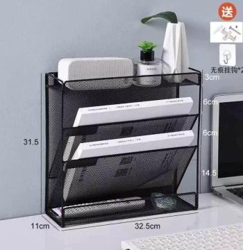 Wall-Mounted File Organizer Rack Metal Book Storage Shelf Office Desk Document Holder