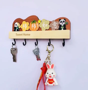 Wall-Mounted Entryway Key Holder: Solid Wood Hook Rack with No-Drill Installation