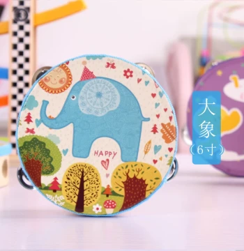 Orff Musical Instruments for Kindergarten Kids - Wooden Tambourine, Hand Drum, and Cartoon Elephant Shaker Bells