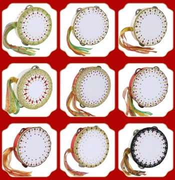 Esmeralda Tambourine for Ballet Dance Props, Hand Drum for Kindergarten Instruments, Uyghur Xinjiang Dance with Ribbons for Children