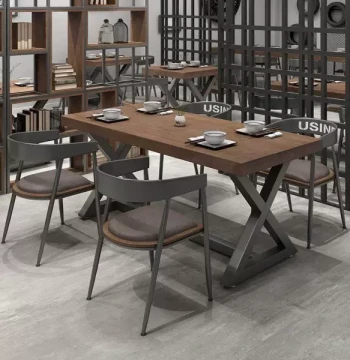Retro Bar Dining Table Set | Industrial Style for BBQ, Hot Pot, Fast Food & Music Pubs | Rectangular Table & Chairs