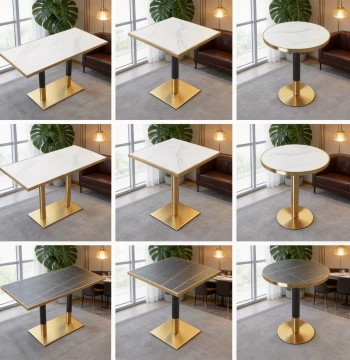 Light Luxury Western Restaurant Hotel Marble Stainless Steel Gold-Edged Sintered Stone Table for Coffee and Milk Tea Shops