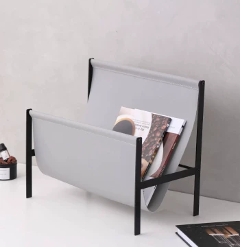 Modern Luxury Metal and Leather Magazine Rack FQ-SHUKA, Study Room Storage Shelf